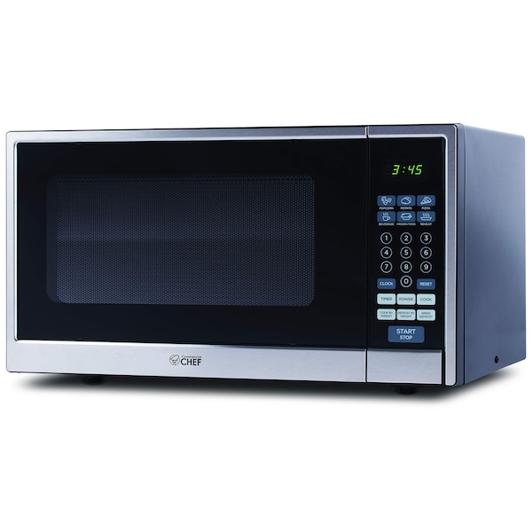 Commercial Chef Countertop Microwave, 1.1 Cubic Feet, Black With Stainless Steel Trim - CHCM11100SSB