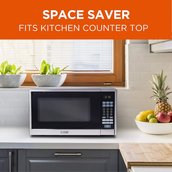 Commercial Chef Countertop Microwave, 1.1 Cubic Feet, Black With Stainless Steel Trim - CHCM11100SSB