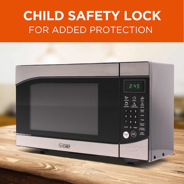 Commercial Chef Countertop Microwave Oven 900 Watt, 0.9 Cubic Feet, Stainless Steel Front, Black Cabinet - CHM009