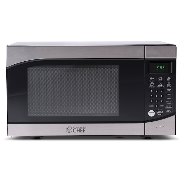 Commercial Chef Countertop Microwave Oven 900 Watt, 0.9 Cubic Feet, Stainless Steel Front, Black Cabinet - CHM009