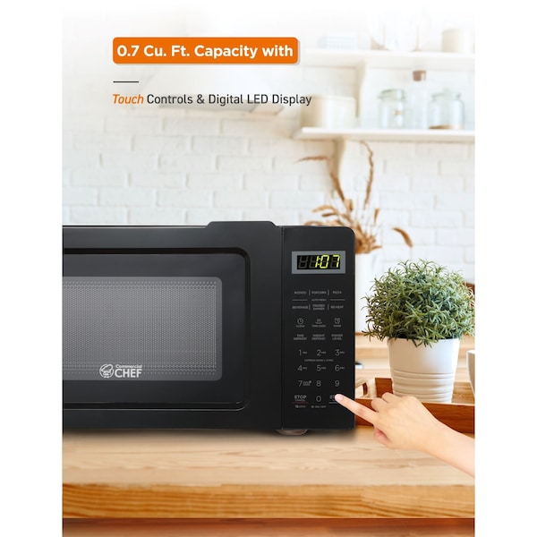 Commercial Chef Countertop Microwave, 0.7 Cubic Feet, Black - CHM770B