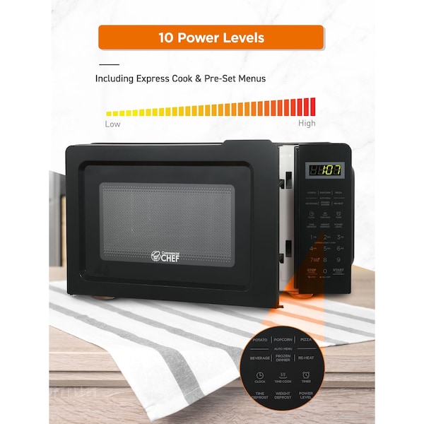 Commercial Chef Countertop Microwave, 0.7 Cubic Feet, Black - CHM770B