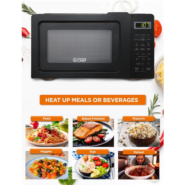 Commercial Chef Countertop Microwave, 0.7 Cubic Feet, Black - CHM770B