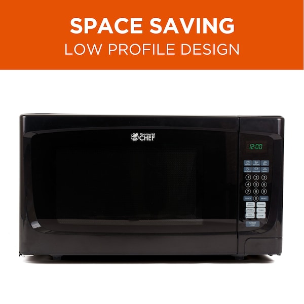 Commercial Chef 1.6 Cu.Ft.Countertop Microwave Oven, 1000 Watts, Small Compact Size, 10 Power Levels, Black - CHM16100B6C