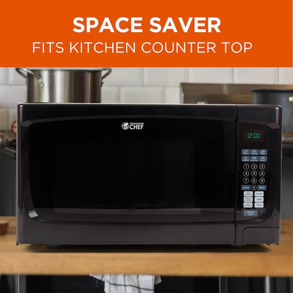 Commercial Chef 1.6 Cu.Ft.Countertop Microwave Oven, 1000 Watts, Small Compact Size, 10 Power Levels, Black - CHM16100B6C