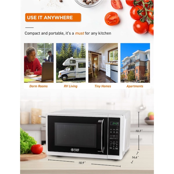 Commercial Chef 0.9 cu ft. Countertop Microwave Oven, White - CHM9MW
