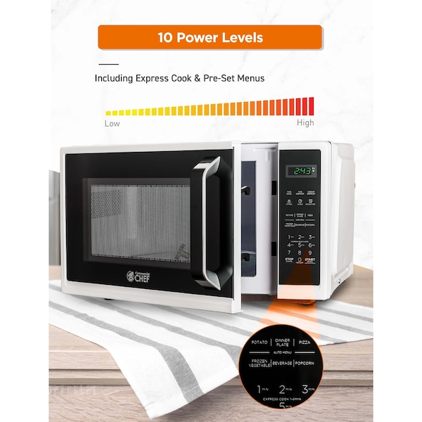 Commercial Chef 0.9 cu ft. Countertop Microwave Oven, White - CHM9MW