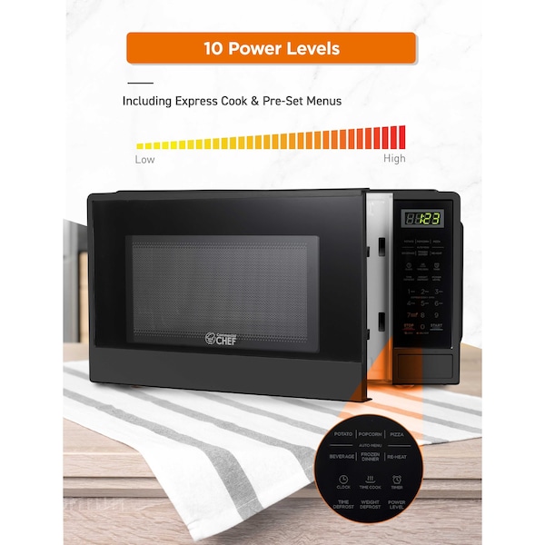 Commercial Chef 1.1 Cu Ft Microwave Oven with 10 Power Levels, Black - CHCM11100B