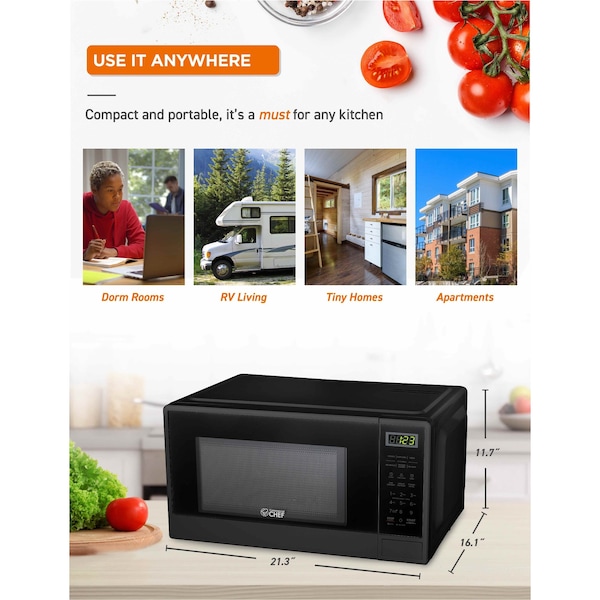 Commercial Chef 1.1 Cu Ft Microwave Oven with 10 Power Levels, Black - CHCM11100B
