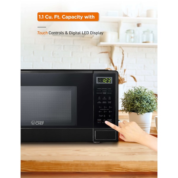 Commercial Chef 1.1 Cu Ft Microwave Oven with 10 Power Levels, Black - CHCM11100B
