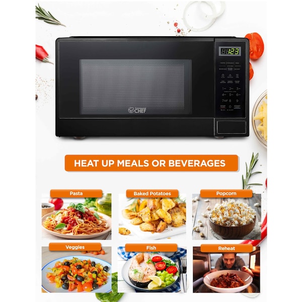Commercial Chef 1.1 Cu Ft Microwave Oven with 10 Power Levels, Black - CHCM11100B