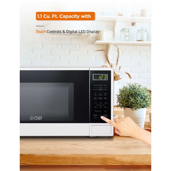 Commercial Chef 1.1 Cu Ft Microwave Oven with 10 Power Levels, White - CHCM11100W