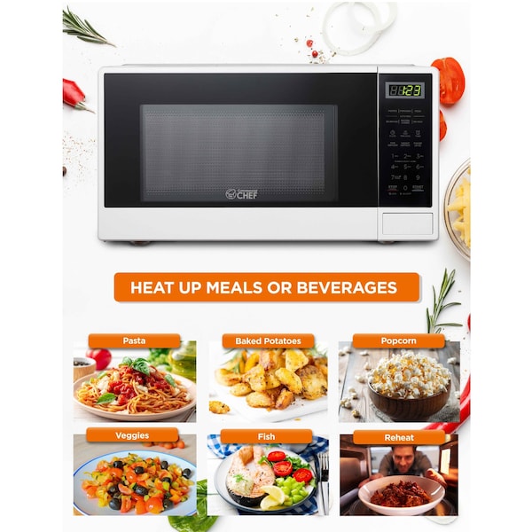 Commercial Chef 1.1 Cu Ft Microwave Oven with 10 Power Levels, White - CHCM11100W