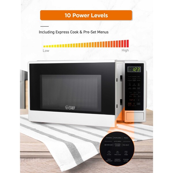 Commercial Chef 1.1 Cu Ft Microwave Oven with 10 Power Levels, White - CHCM11100W