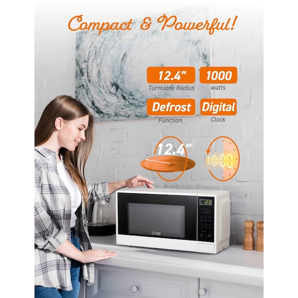 Commercial Chef 1.1 Cu Ft Microwave Oven with 10 Power Levels, White - CHCM11100W