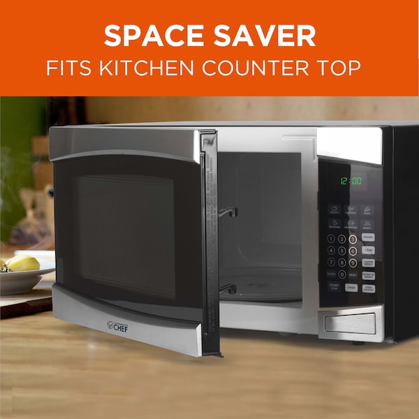 Commercial Chef 1.6 Cu.Ft.Countertop Microwave Oven, 1000 Watts, Small Compact Size, 10 Power Levels, Stainless Steel - CHM16100S6C