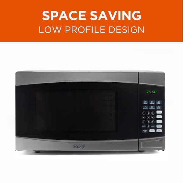 Commercial Chef 1.6 Cu.Ft.Countertop Microwave Oven, 1000 Watts, Small Compact Size, 10 Power Levels, Stainless Steel - CHM16100S6C