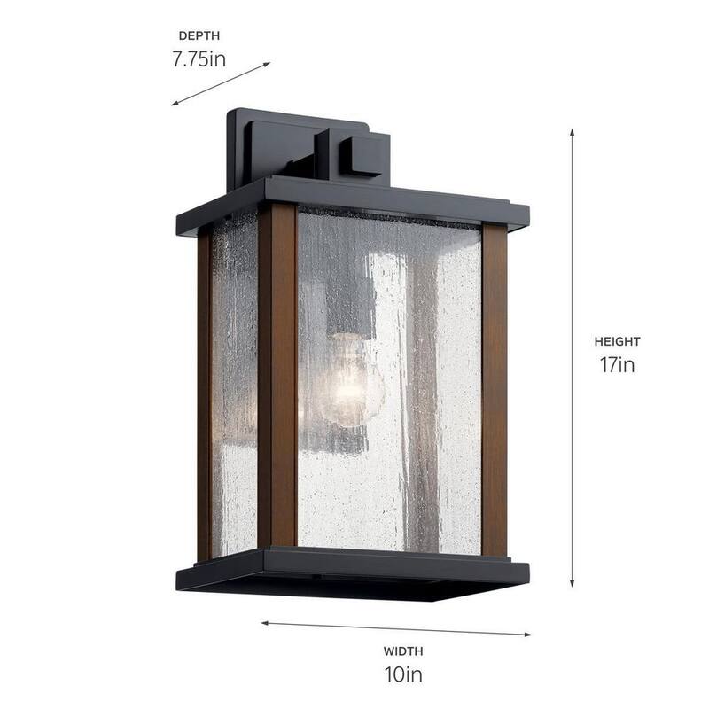 KICHLER Marimount 17 pulgadas 1-Luz Negro Linterna de Pared Exterior con Cableado Duro y Sin Bombillas Incluidas (Paquete de 1) - 59018BK