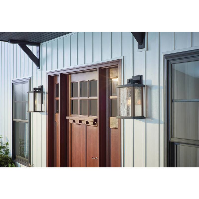 KICHLER Marimount 17 pulgadas 1-Luz Negro Linterna de Pared Exterior con Cableado Duro y Sin Bombillas Incluidas (Paquete de 1) - 59018BK