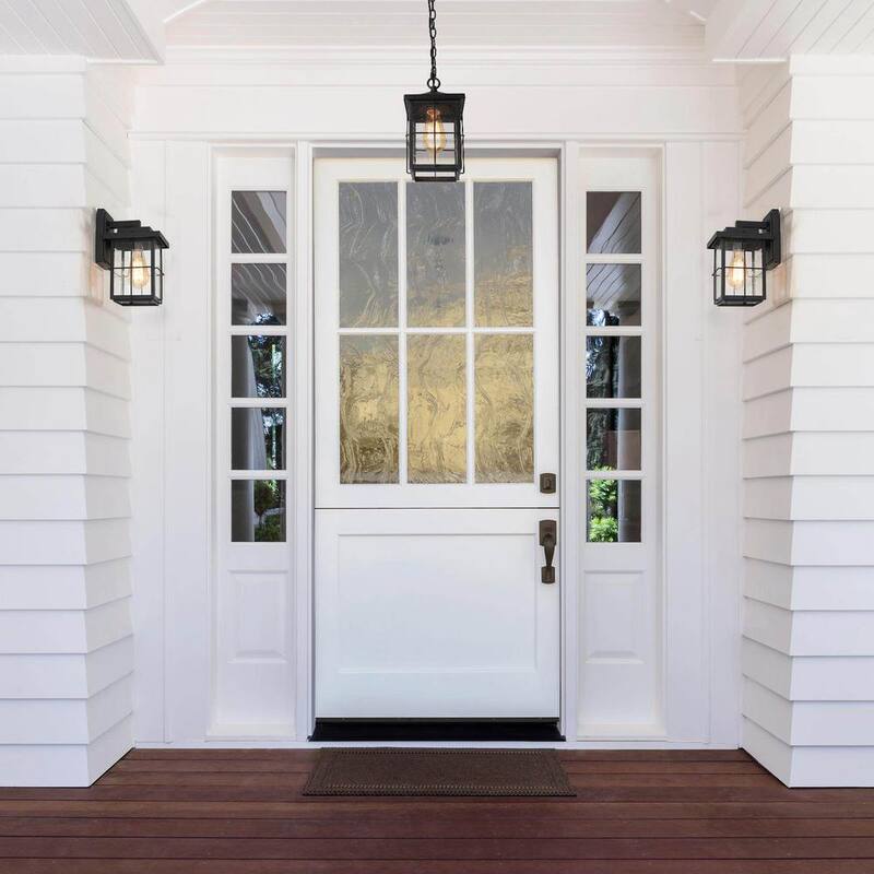 Luz de pared exterior para granja LNC moderna con aplique negro de 1 luz, linterna de pared para exterior del porche con sombra de vidrio transparente con semillas - ZMUM73HD1425427