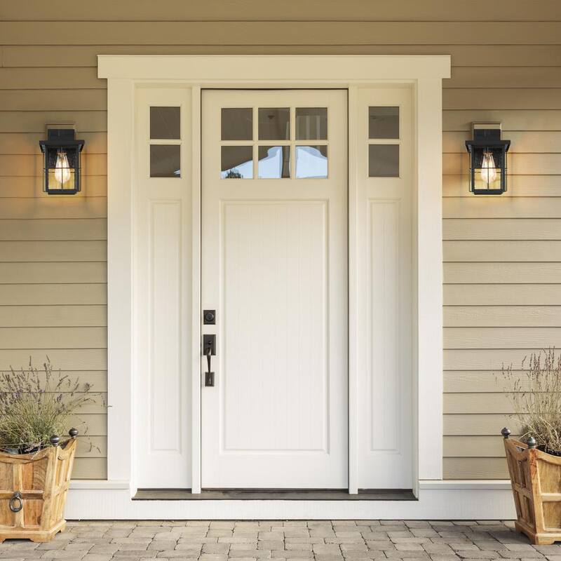 Luz de pared exterior para granja LNC moderna con aplique negro de 1 luz, linterna de pared para exterior del porche con sombra de vidrio transparente con semillas - ZMUM73HD1425427