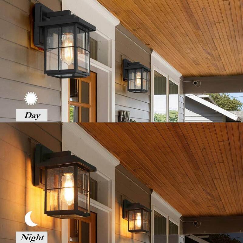 Luz de pared exterior para granja LNC moderna con aplique negro de 1 luz, linterna de pared para exterior del porche con sombra de vidrio transparente con semillas - ZMUM73HD1425427
