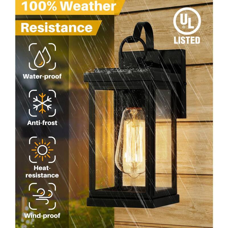 Lámpara de pared exterior de un foco en negro mate moderno LNC con pantalla de vidrio repleto de semillas y un toque clásico de porche. Lámpara de pared para exteriores en patios - E6Z6ZNHD1473848