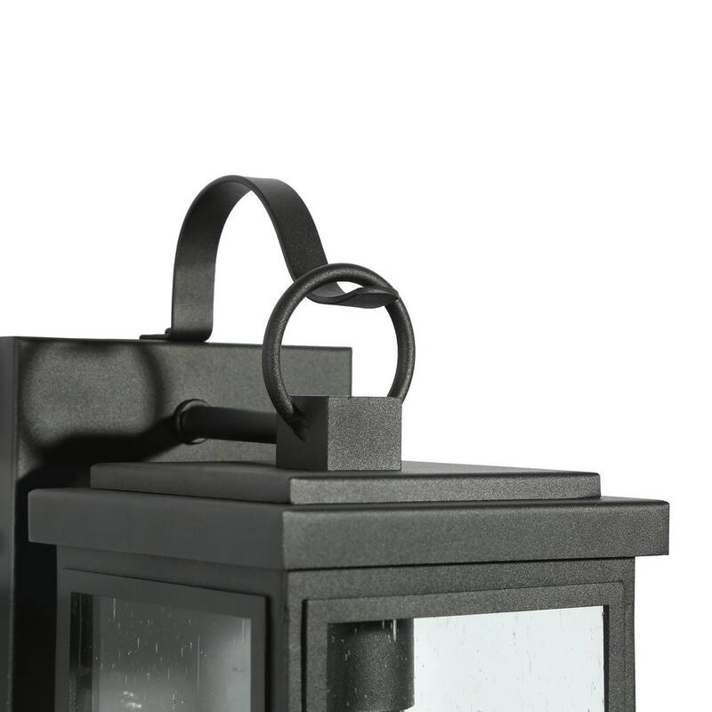 Lámpara de pared exterior de un foco en negro mate moderno LNC con pantalla de vidrio repleto de semillas y un toque clásico de porche. Lámpara de pared para exteriores en patios - E6Z6ZNHD1473848