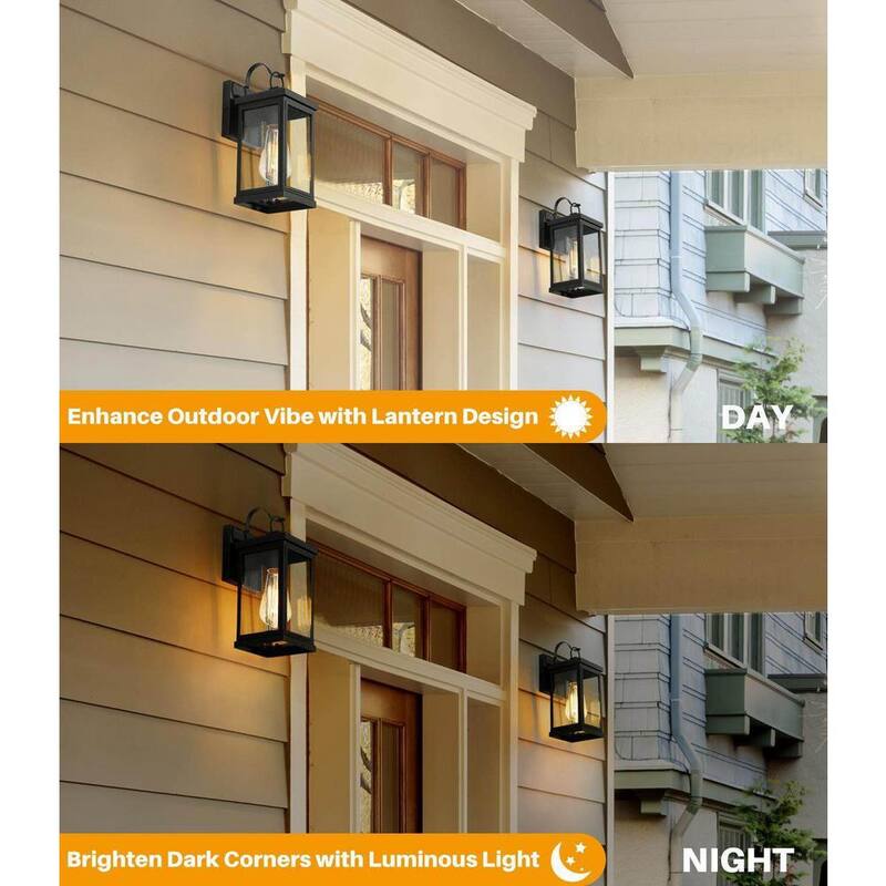 Lámpara de pared exterior de un foco en negro mate moderno LNC con pantalla de vidrio repleto de semillas y un toque clásico de porche. Lámpara de pared para exteriores en patios - E6Z6ZNHD1473848