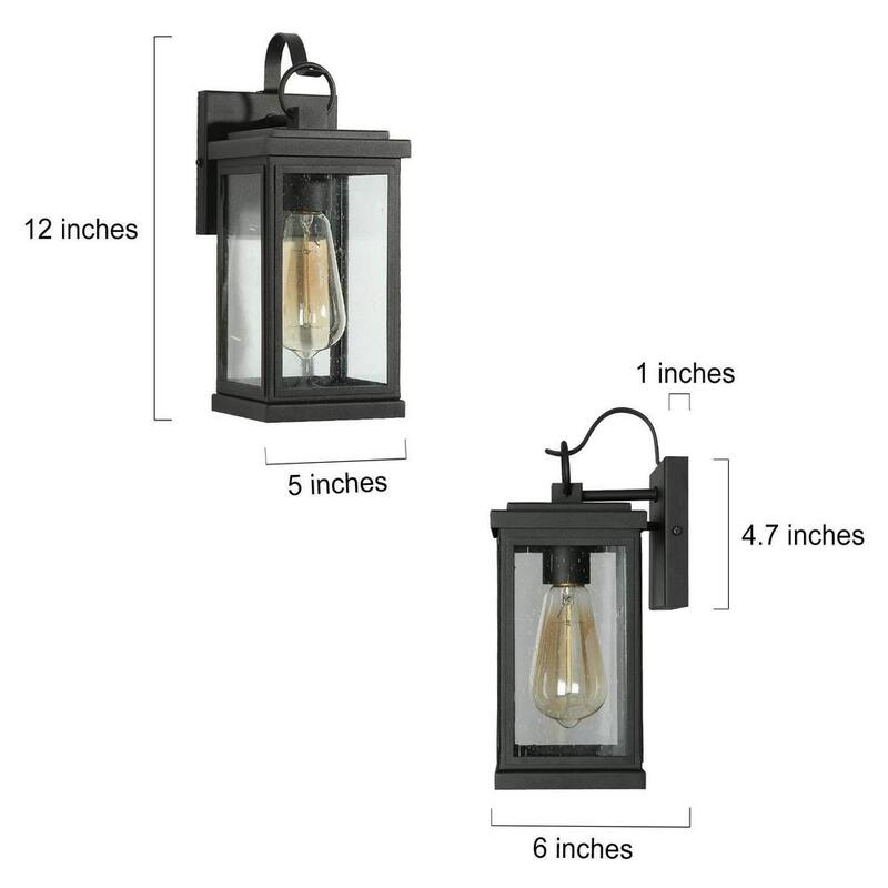 Lámpara de pared exterior de un foco en negro mate moderno LNC con pantalla de vidrio repleto de semillas y un toque clásico de porche. Lámpara de pared para exteriores en patios - E6Z6ZNHD1473848