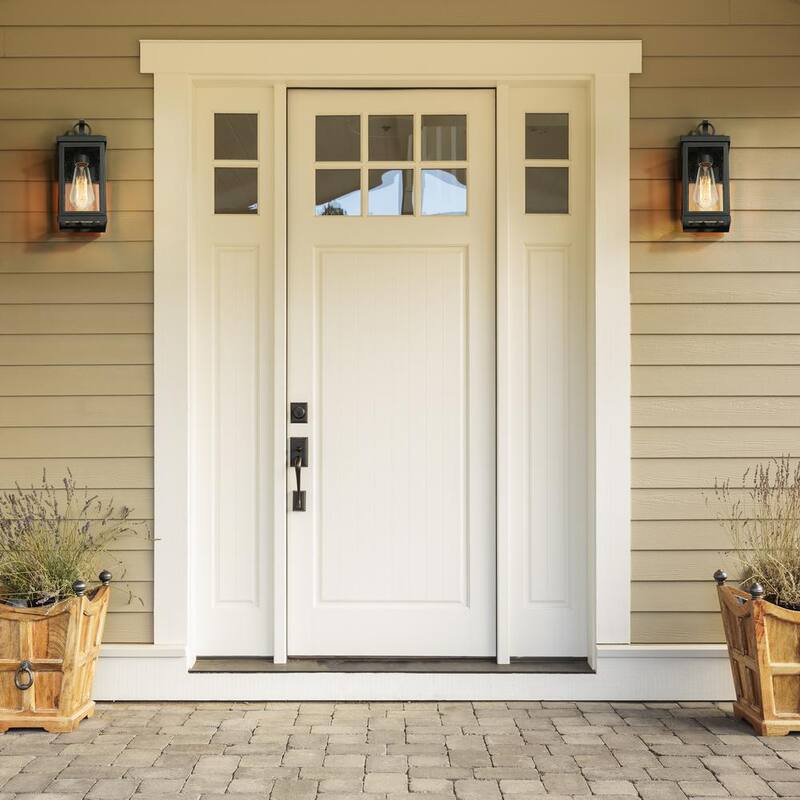Lámpara de pared exterior de un foco en negro mate moderno LNC con pantalla de vidrio repleto de semillas y un toque clásico de porche. Lámpara de pared para exteriores en patios - E6Z6ZNHD1473848