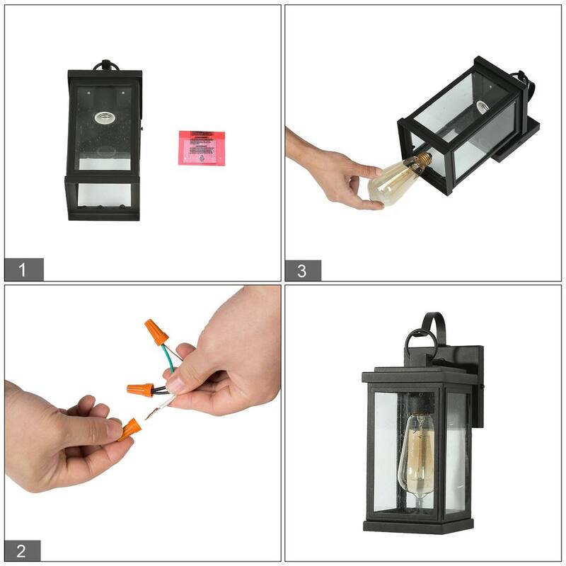 Lámpara de pared exterior de un foco en negro mate moderno LNC con pantalla de vidrio repleto de semillas y un toque clásico de porche. Lámpara de pared para exteriores en patios - E6Z6ZNHD1473848