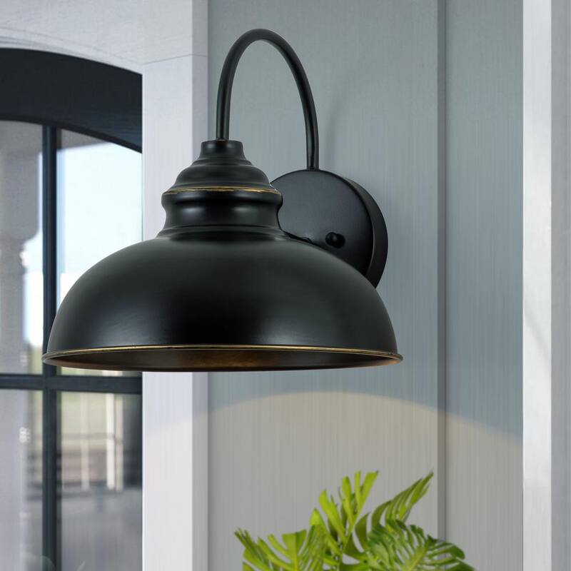 Candelabro de pared para exteriores con cuello de ganso negro y bordes dorados Cattleya 1 luz - CA2160-W