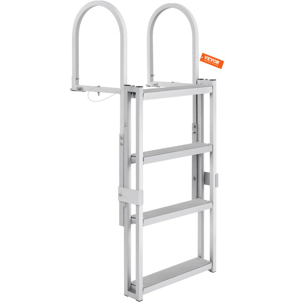 VEVOR Dock Ladder, Retractable 4 Steps, 350 lbs Load Capacity, Aluminum Alloy Pontoon Boat Ladder with 55.1''-67.1'' Adjustable Height, 4'' Wide Step & Rubber Mat, for Ship/Lake/Pool/Marine Boarding - MTZTSSSWJFHXJIYZIV0