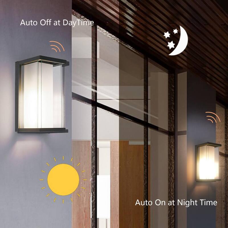 Lámpara de pared de linterna exterior Maxax Montpelier 12.8 pulgadas H 1 luz negra con cableado duro de atardecer a amanecer - 2264/1W