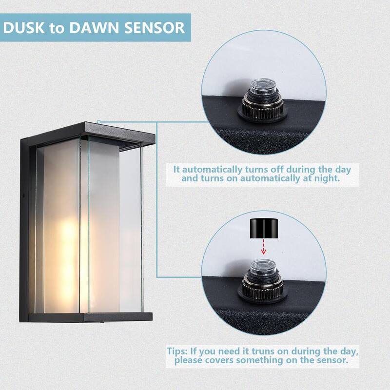 Lámpara de pared de linterna exterior Maxax Montpelier 12.8 pulgadas H 1 luz negra con cableado duro de atardecer a amanecer - 2264/1W