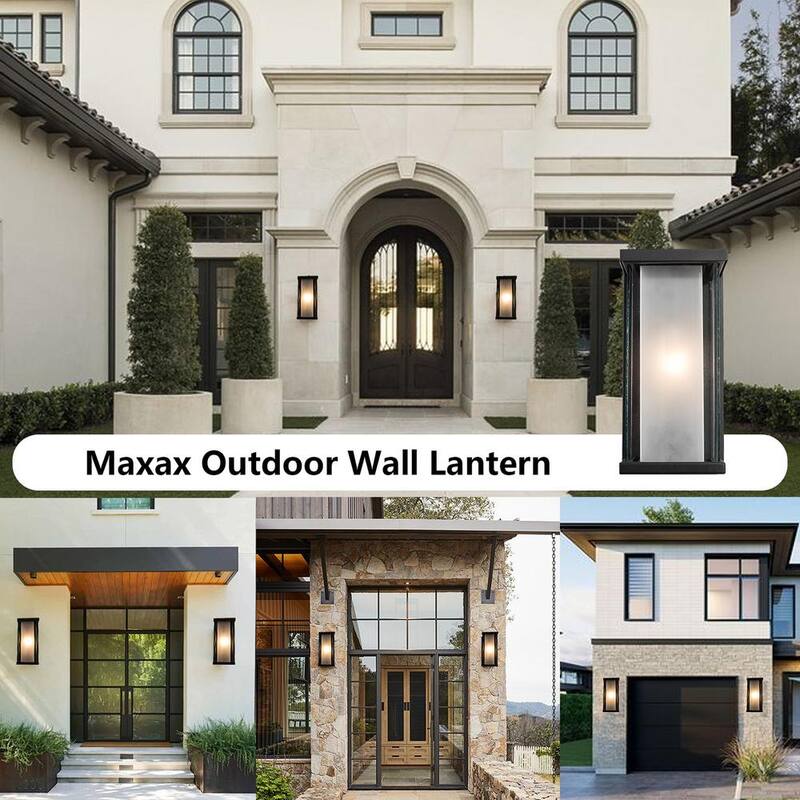 Lámpara de pared de linterna exterior Maxax Montpelier 12.8 pulgadas H 1 luz negra con cableado duro de atardecer a amanecer - 2264/1W
