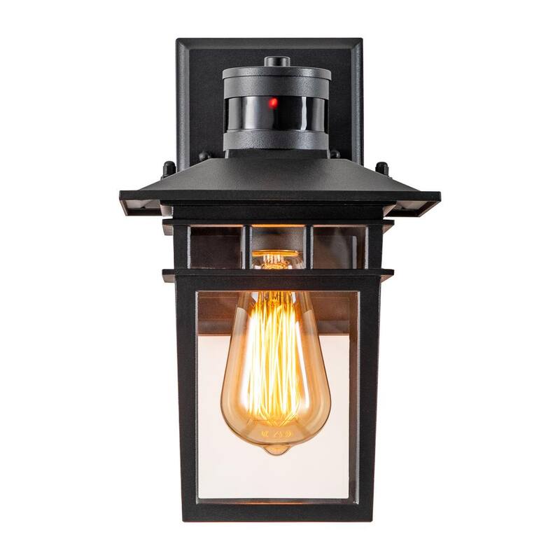 Luz de pared exterior C Cattleya de 1 luz en negro mate con sensor de movimiento de anochecer a amanecer y vidrio templado transparente - CA2284-W