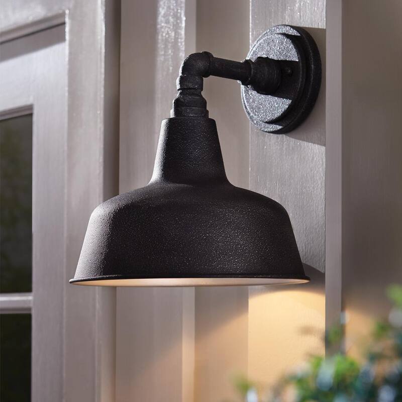 Colección de decoración para el hogar Hargreaves 12.37 pulgadas 1-Luz hierro dorado rústico Linterna de pared para exterior con cableado duro Farol con cristal sembrado - 7957HDCGIDI