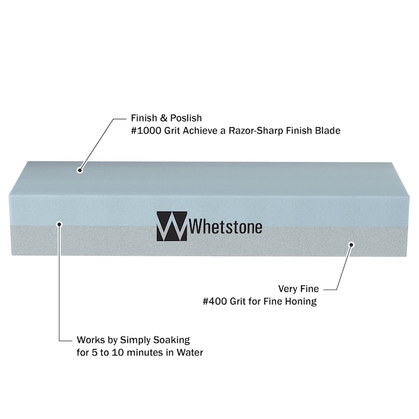 Whetstone Knife Sharpening Stone, Dual 400/1000 Grit Wet Block, Sharpens and Polishes Knives by - 20-10960