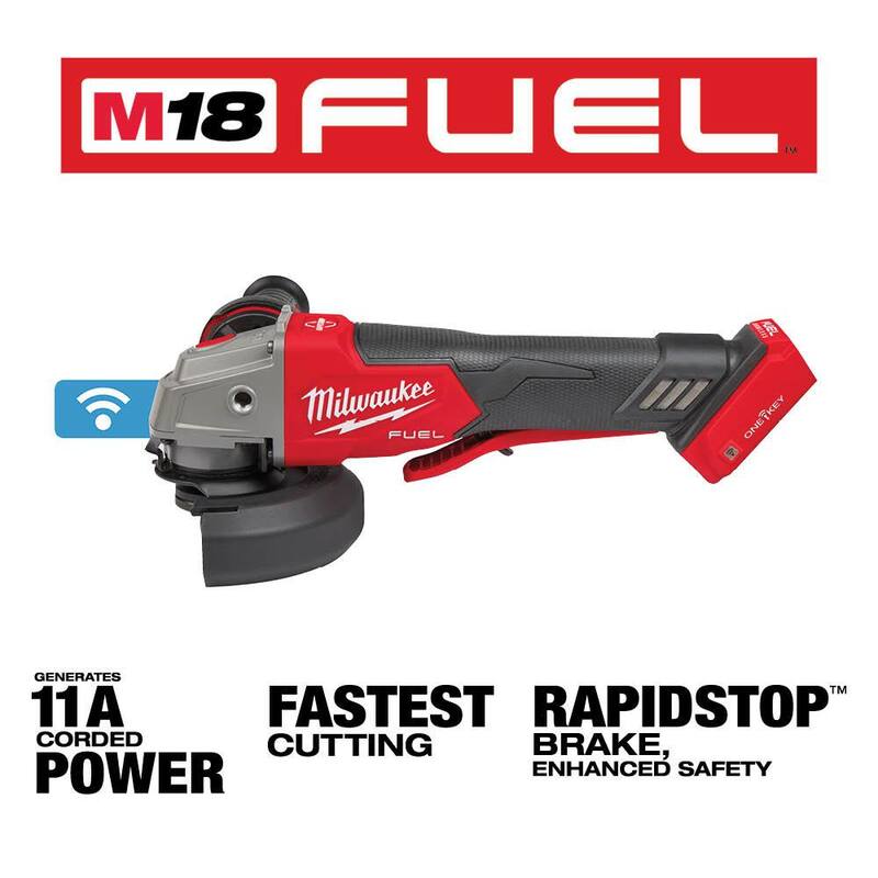 Amoladora inalámbrica Milwaukee M18 FUEL 18V Lithium-Ion sin escobillas de 4-1/2 pulgadas/5 pulgadas con interruptor de paleta y freno, con batería de 6.0Ah - 2882-20-48-11-1865.