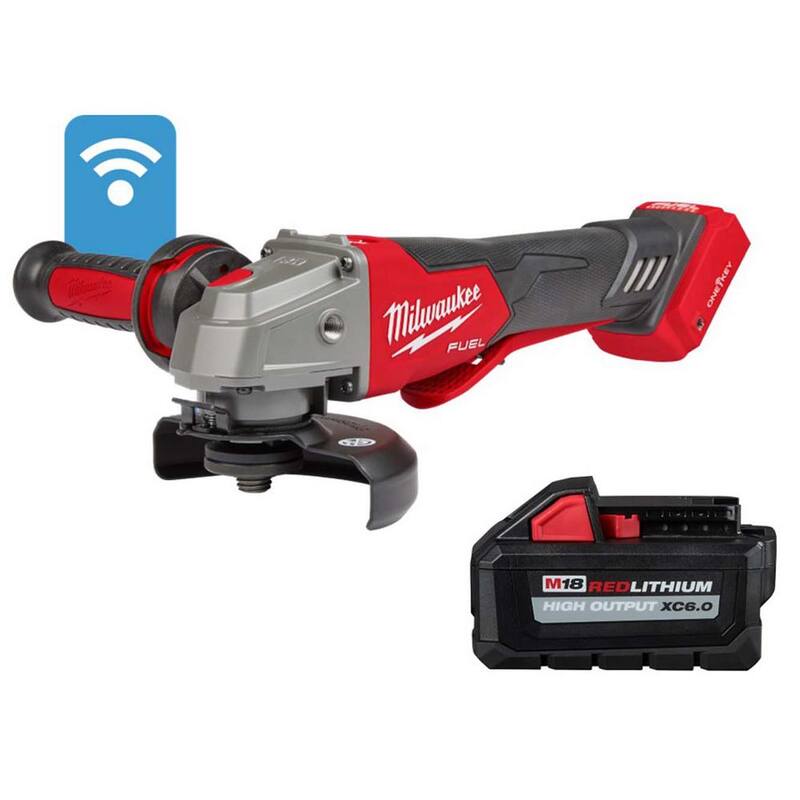 Amoladora inalámbrica Milwaukee M18 FUEL 18V Lithium-Ion sin escobillas de 4-1/2 pulgadas/5 pulgadas con interruptor de paleta y freno, con batería de 6.0Ah - 2882-20-48-11-1865.