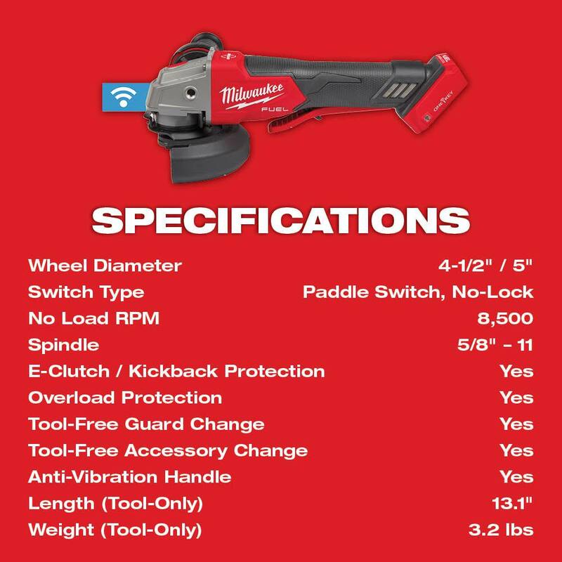 Amoladora inalámbrica Milwaukee M18 FUEL 18V Lithium-Ion sin escobillas de 4-1/2 pulgadas/5 pulgadas con interruptor de paleta y freno, con batería de 6.0Ah - 2882-20-48-11-1865.