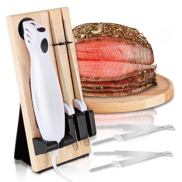 Nutrichef Electric Kitchen Knife With Wooden Storage Tray - PKELKN16