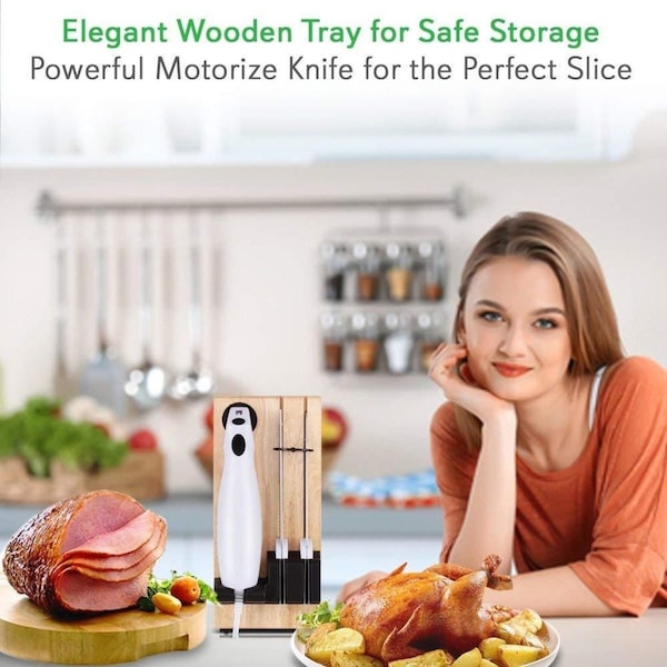 Nutrichef Electric Kitchen Knife With Wooden Storage Tray - PKELKN16