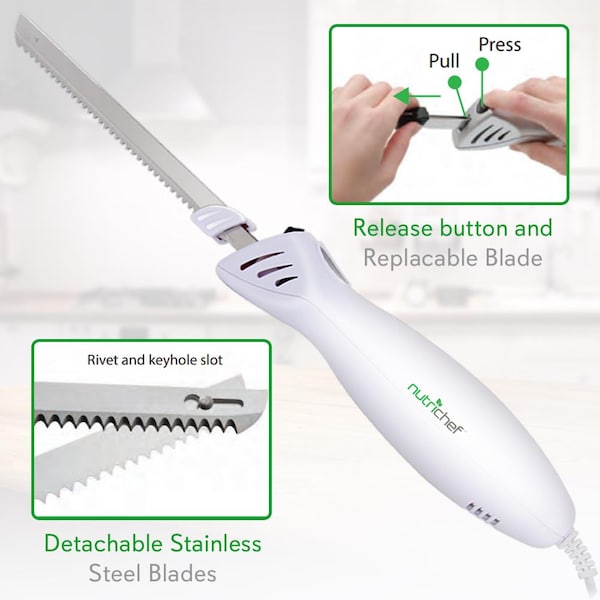 Nutrichef Electric Kitchen Knife With Wooden Storage Tray - PKELKN16