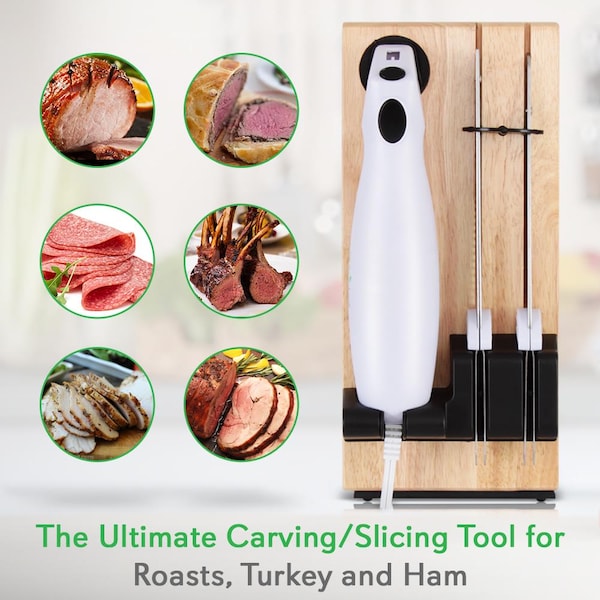 Nutrichef Electric Kitchen Knife With Wooden Storage Tray - PKELKN16