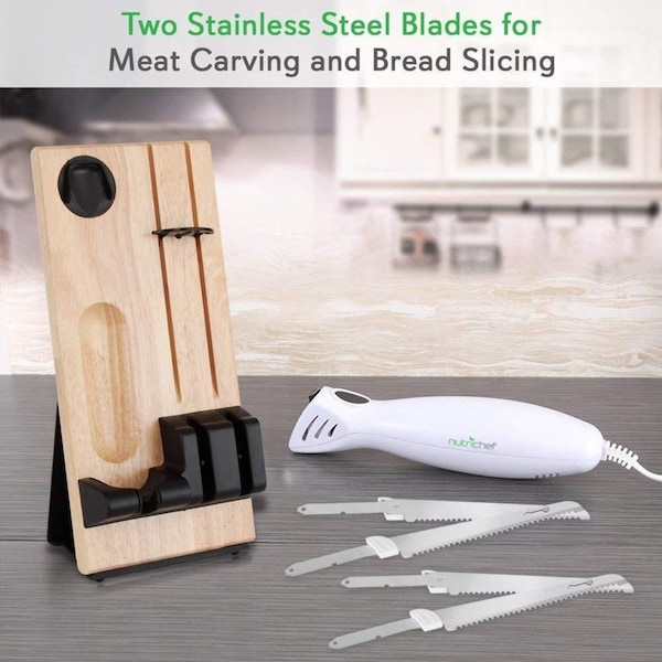 Nutrichef Electric Kitchen Knife With Wooden Storage Tray - PKELKN16
