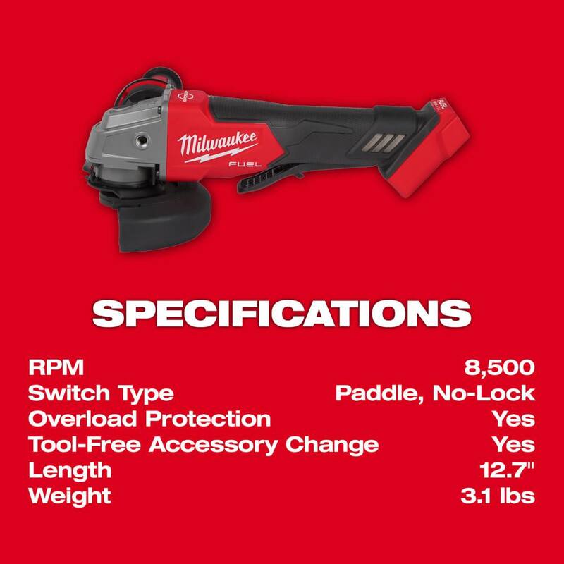 Amoladora inalámbrica Milwaukee M18 FUEL 18V de iones de litio sin escobillas de 4-1/2 in./5 in. con interruptor de paleta y Hackzall - 2880-20-2719-20