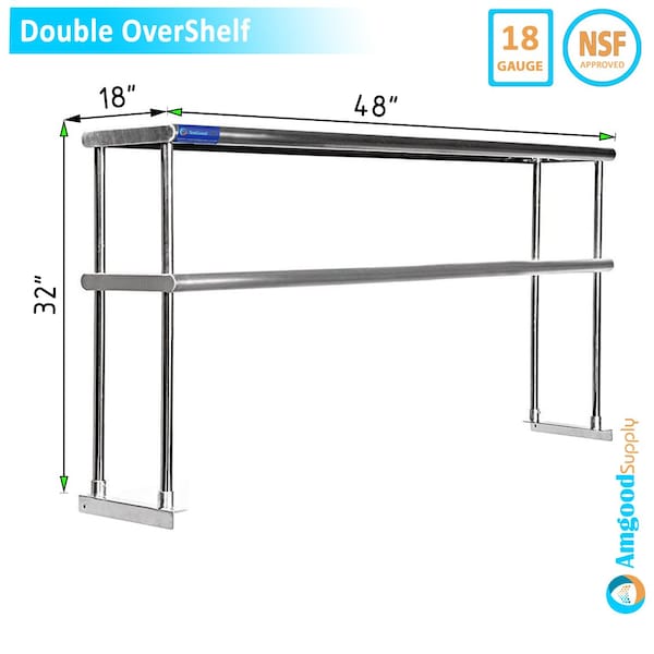 Amgood 18in X 48in Stainless Steel Double-Tier Shelf - AMG DOS-1848